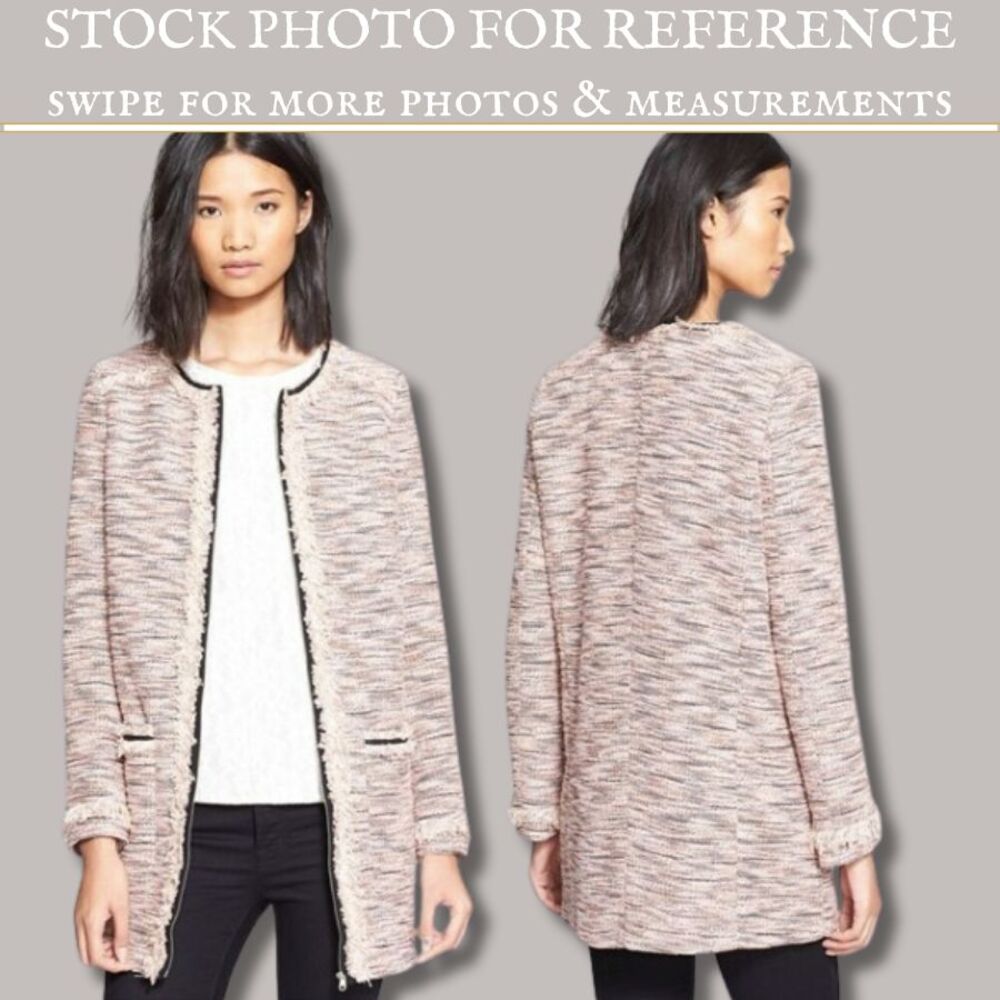 McGinn Sheila Tweed Boucle Long Jacket Collarless Full Zip Pink Women's Small